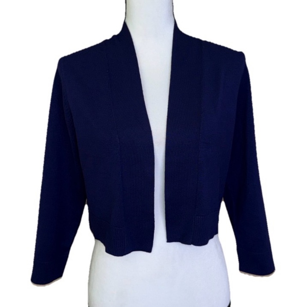 Anne Klein Navy Blue Open Front Shrug Cardigan Sweater Women’s Size Small New